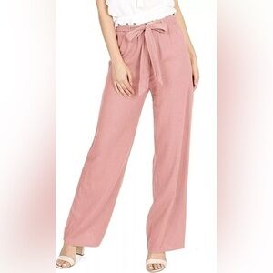 NWT Ambiance Apparel linen blend loose pull on paperbag pink pants SZ M